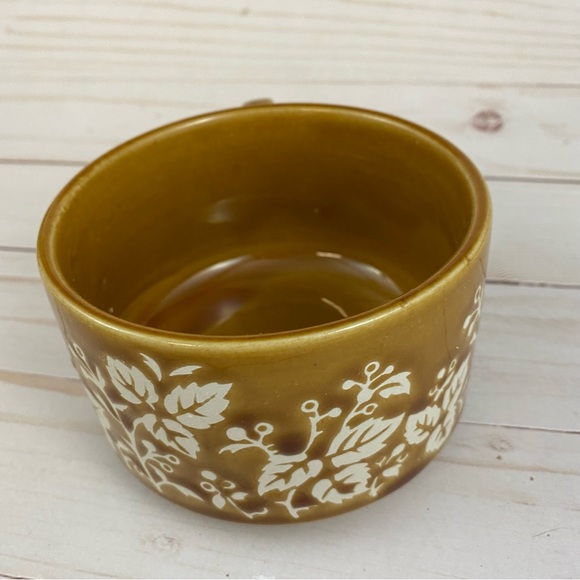 Vintage Japan Soup Chili Mug Leaves Brown Glazed Boho 70s - Picture 6 of 8